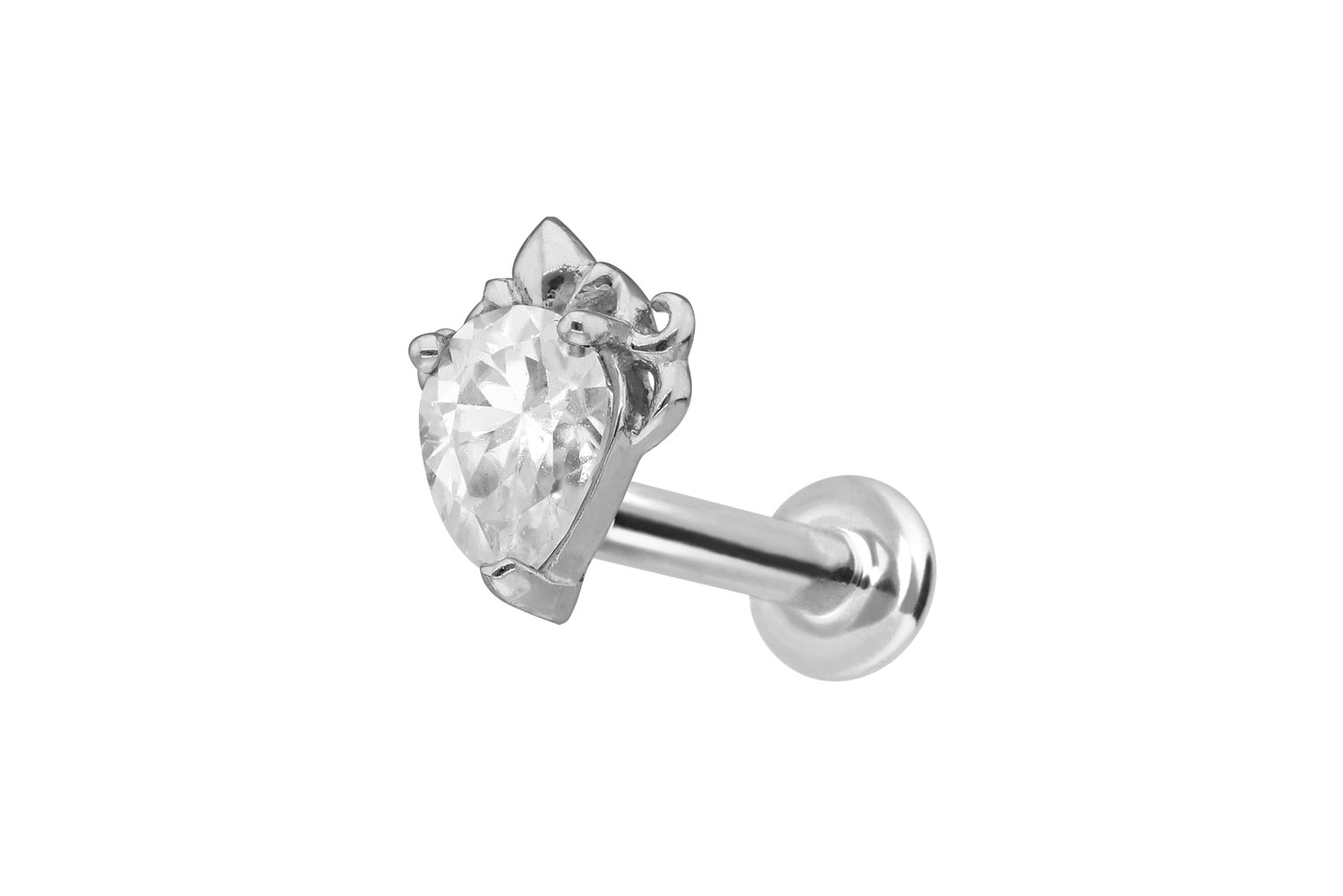 14 Karat Gold Labret Piercing mit Innengewinde MOISSANIT-TROPFEN